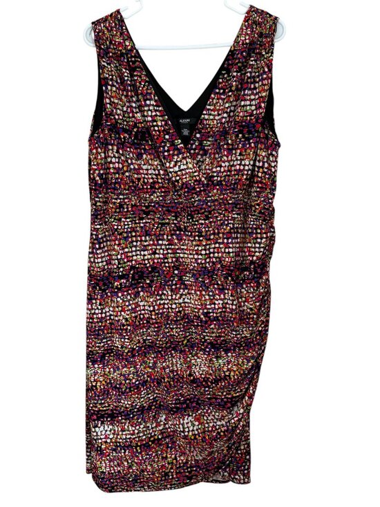 Alfani Dresses & Skirts - Alfani Mosaic Faux Wrap Dress 18W Sleeveless V-Neck Ruched Artsy Office Cocktail